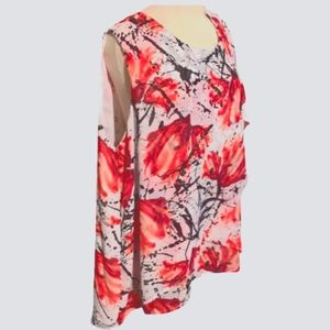 EUC NEW DIRECTIONS Long Sleeveless Floral & Flowy Lined Hi-Lo Hem Summer Blouse